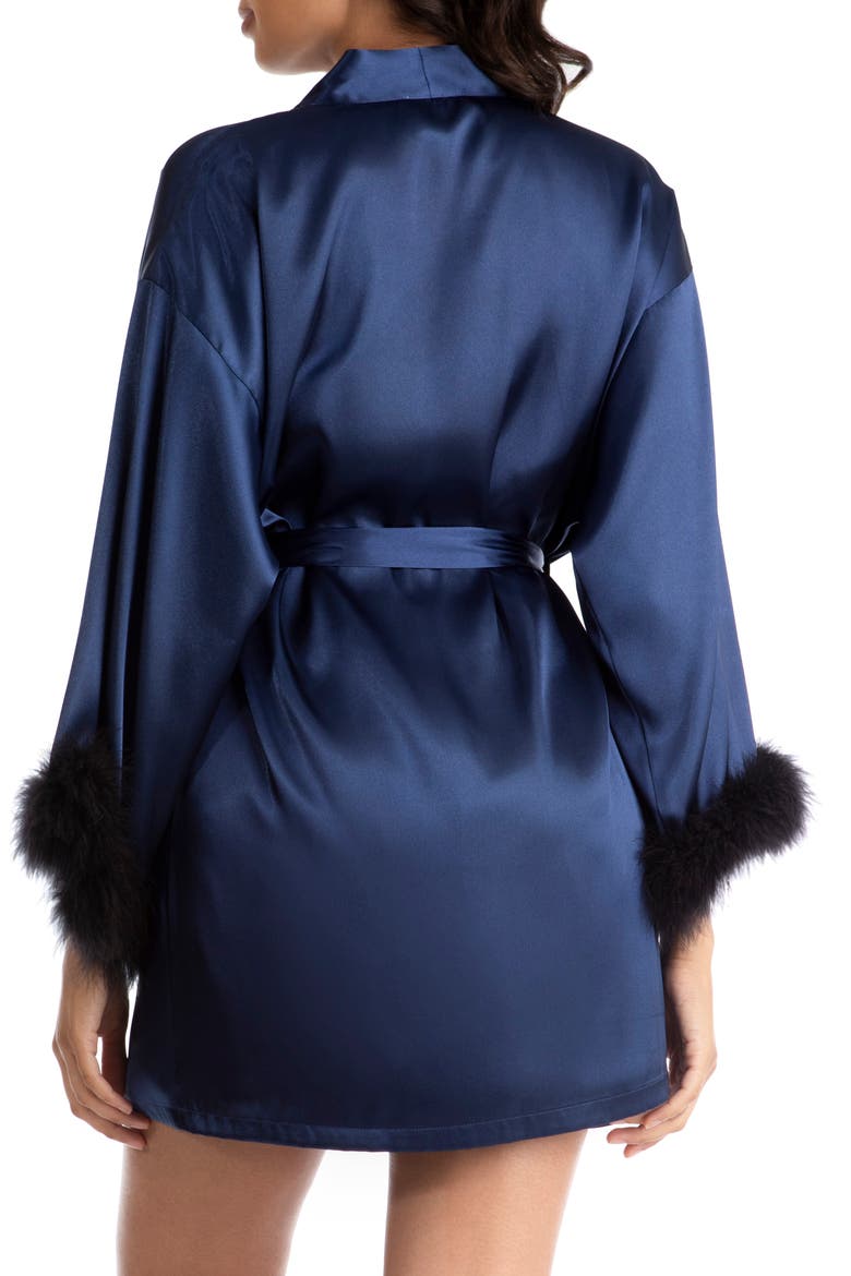 Noelle Feather Trim Satin Wrap, Alternate, color, BRIGHT NAVY