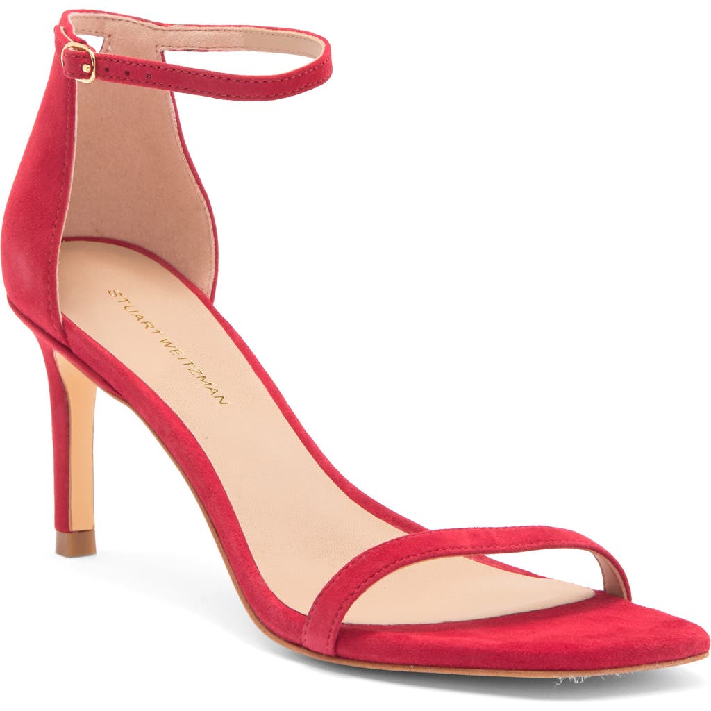 Stuart Weitzman Amelina Suede Sandal In Lipstick Red