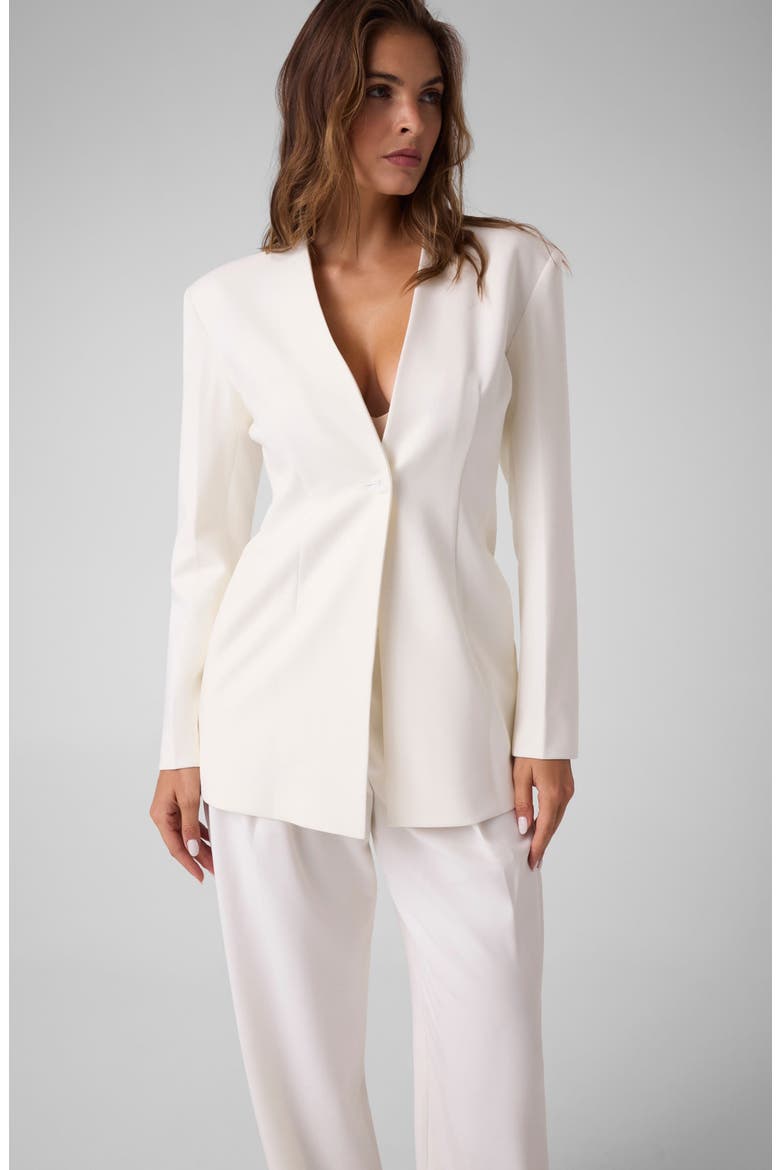 One-Button Structured Blazer, Alternate, color, OPEN WHITE