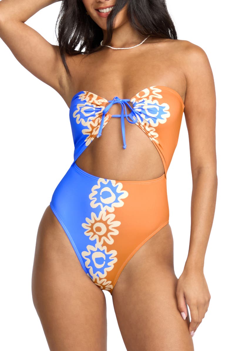 Billabong Trippin Dippin Andrew Cutout One-Piece Swimsuit, Main, color, Brown Blue Multi