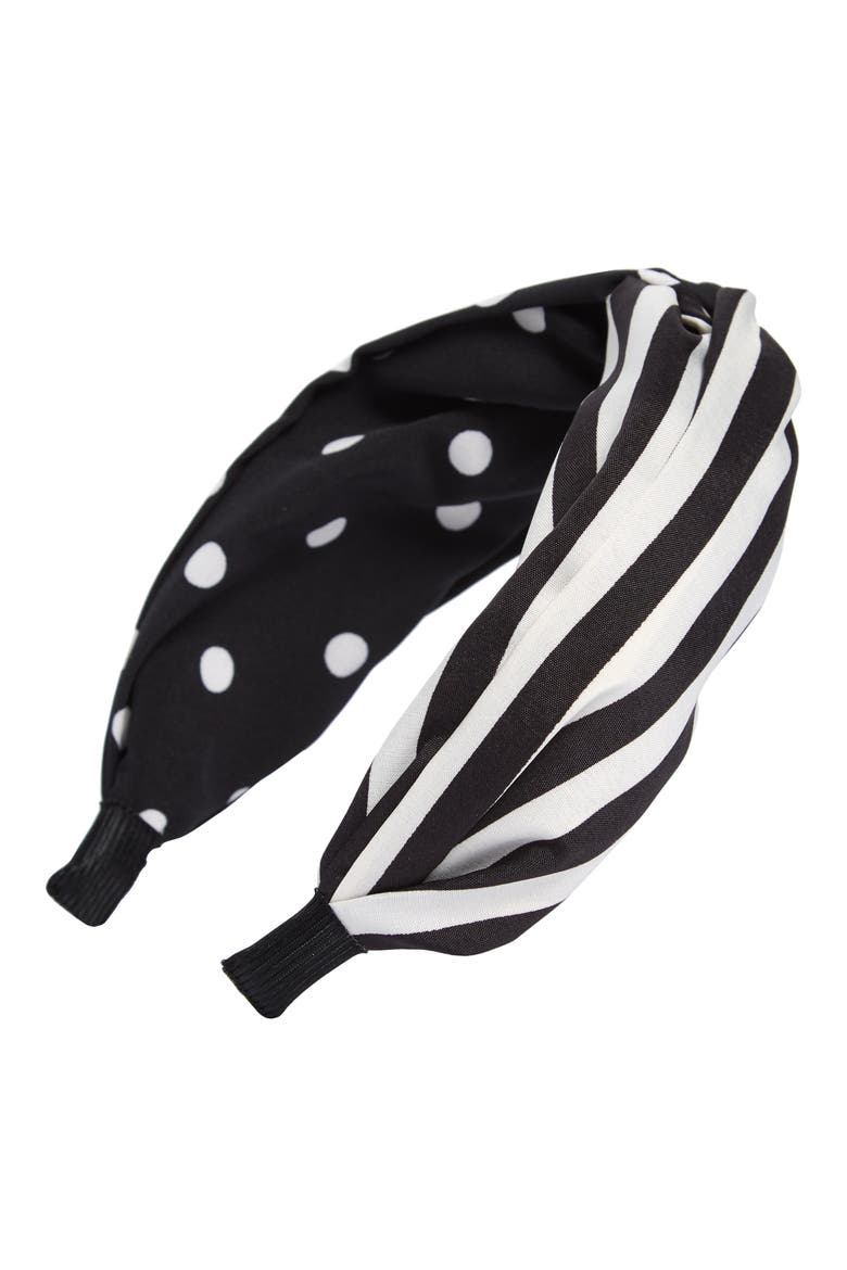 Stripe & Polka Dot Knot Headband, Main, color, BLACK/ WHITE