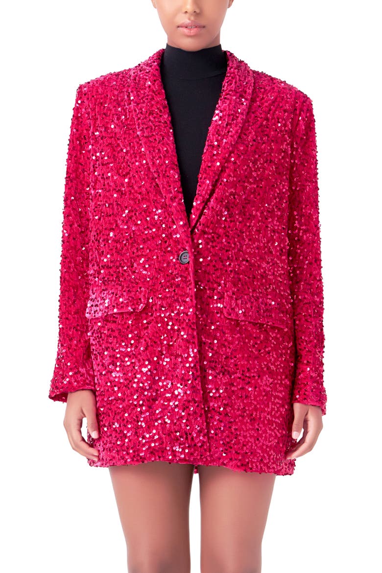 Sequins Velvet Blazer, Main, color, FUCHSIA
