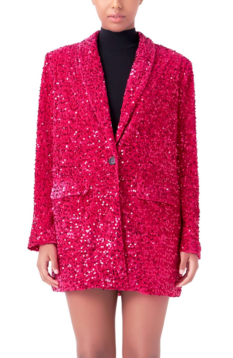 Endless Rose Sequins Velvet Blazer, Main, color, Fuchsia