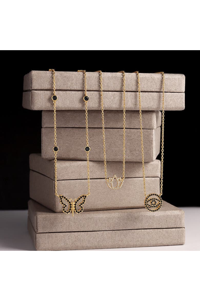 Women's Gold Plated Butterfly Charm Necklace - Midnight Renewal, Alternate, color, Gold/Black