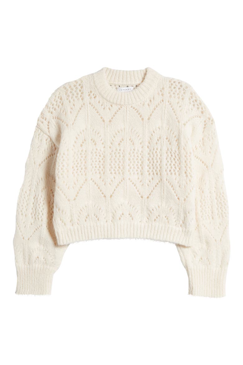 Pointelle Crewneck Sweater, Alternate, color, IVORY