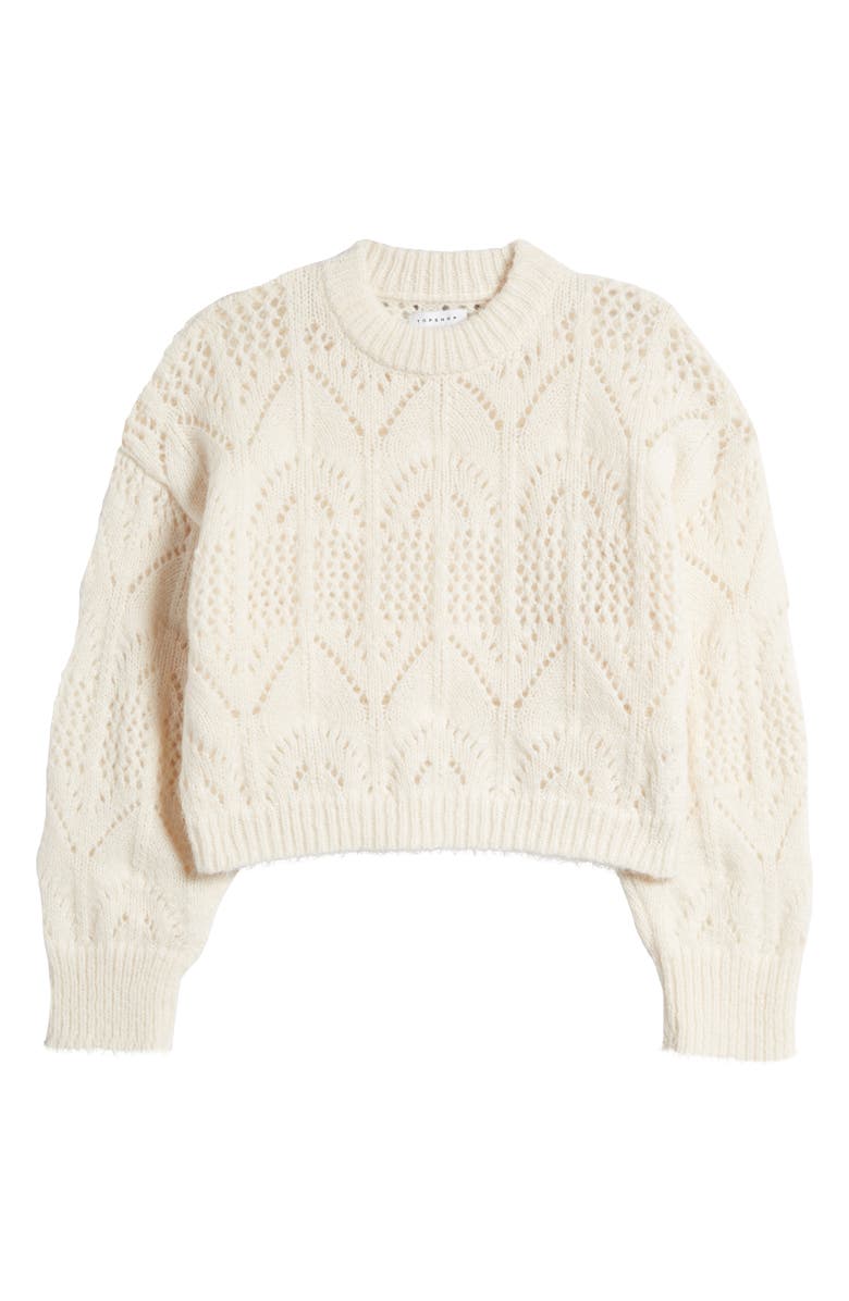 Topshop Pointelle Crewneck Sweater, Alternate, color, Ivory