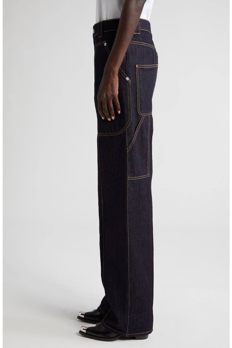 Topstitch Detail High Waist Straight Leg Jeans, Alternate, color, DENIM