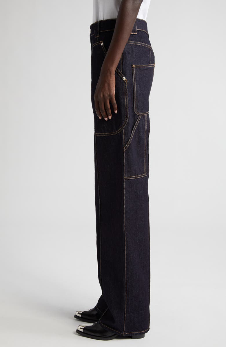 McQueen Topstitch Detail High Waist Straight Leg Jeans, Alternate, color,