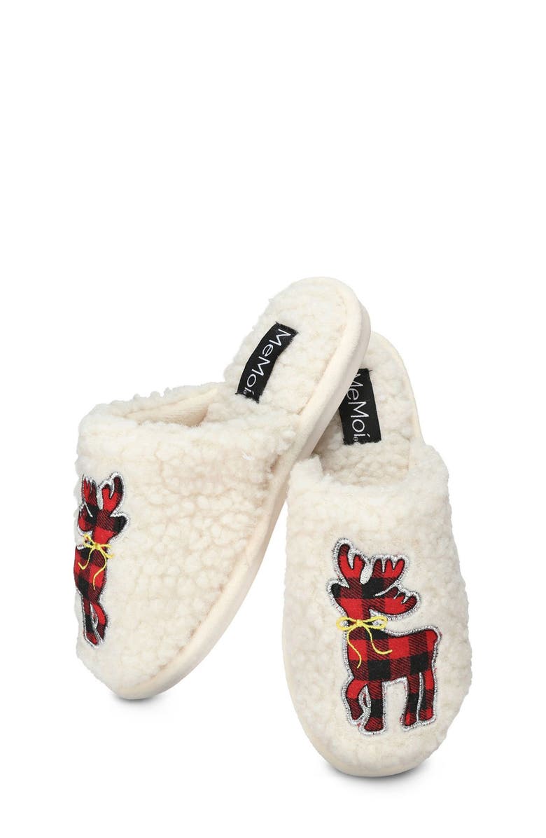 MeMoi Plaid Reindeer Faux Fur Memory Foam Slipper, Alternate, color,