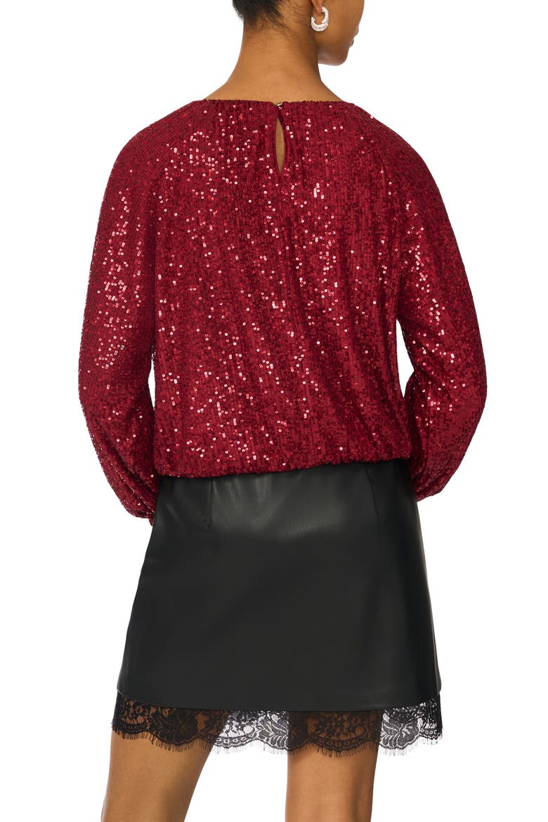 Balloon Sleeve Sequin Blouse, Alternate, color, CRIMSON