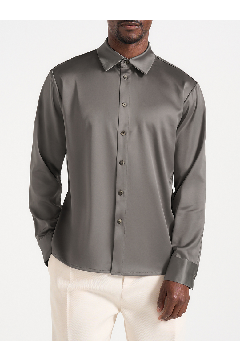 Carter Unisex Oversized Satin Shirt, Alternate, color, Taupe