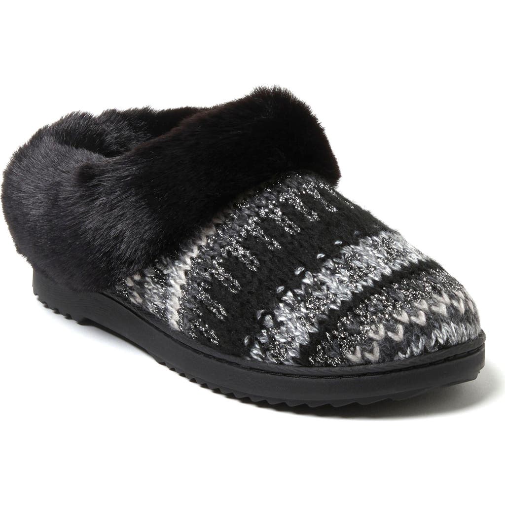 Dearfoams Hannah Festive Knit Womens Memory Foam Clog Slippers In Black