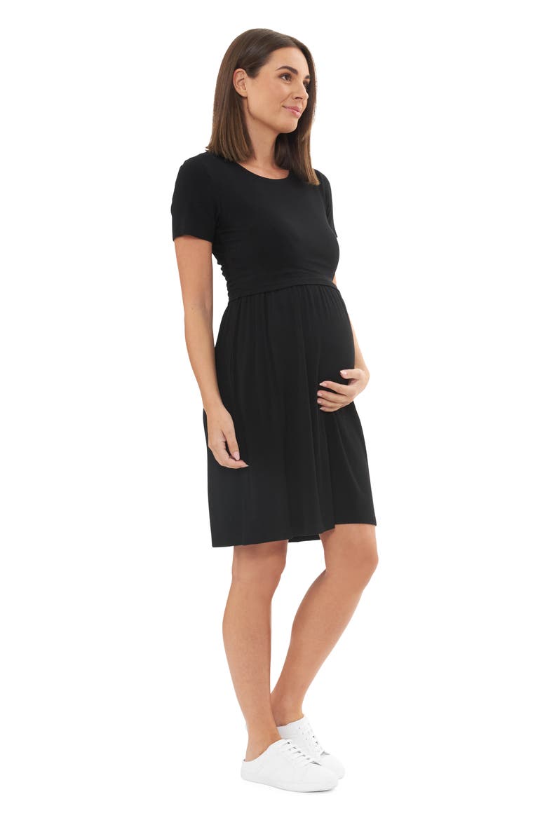 Rib Crop Top Nursing Dress, Alternate, color, BLACK