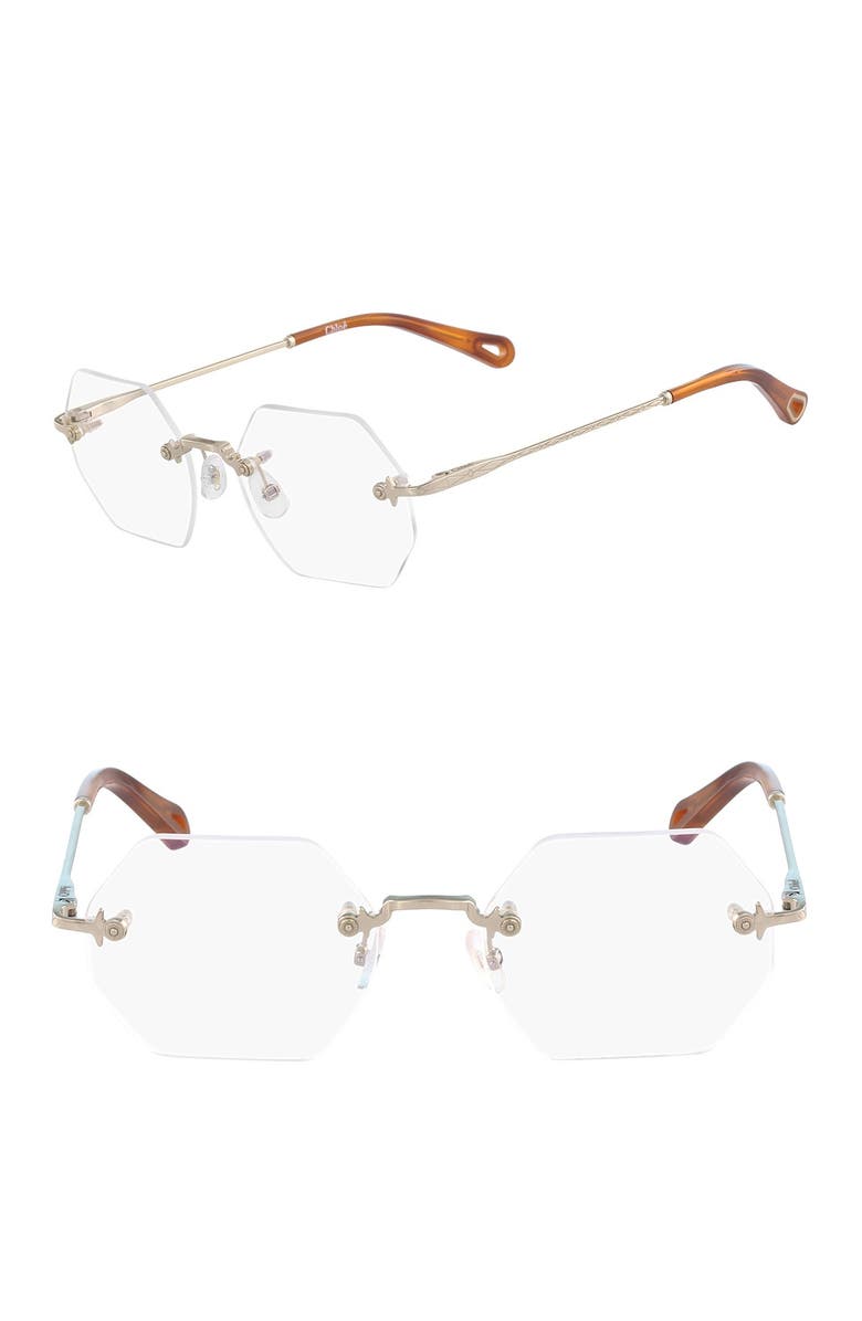 Chloé 50mm Mod Rectangle 3-Piece Mount Optical Frames, Alternate, color,