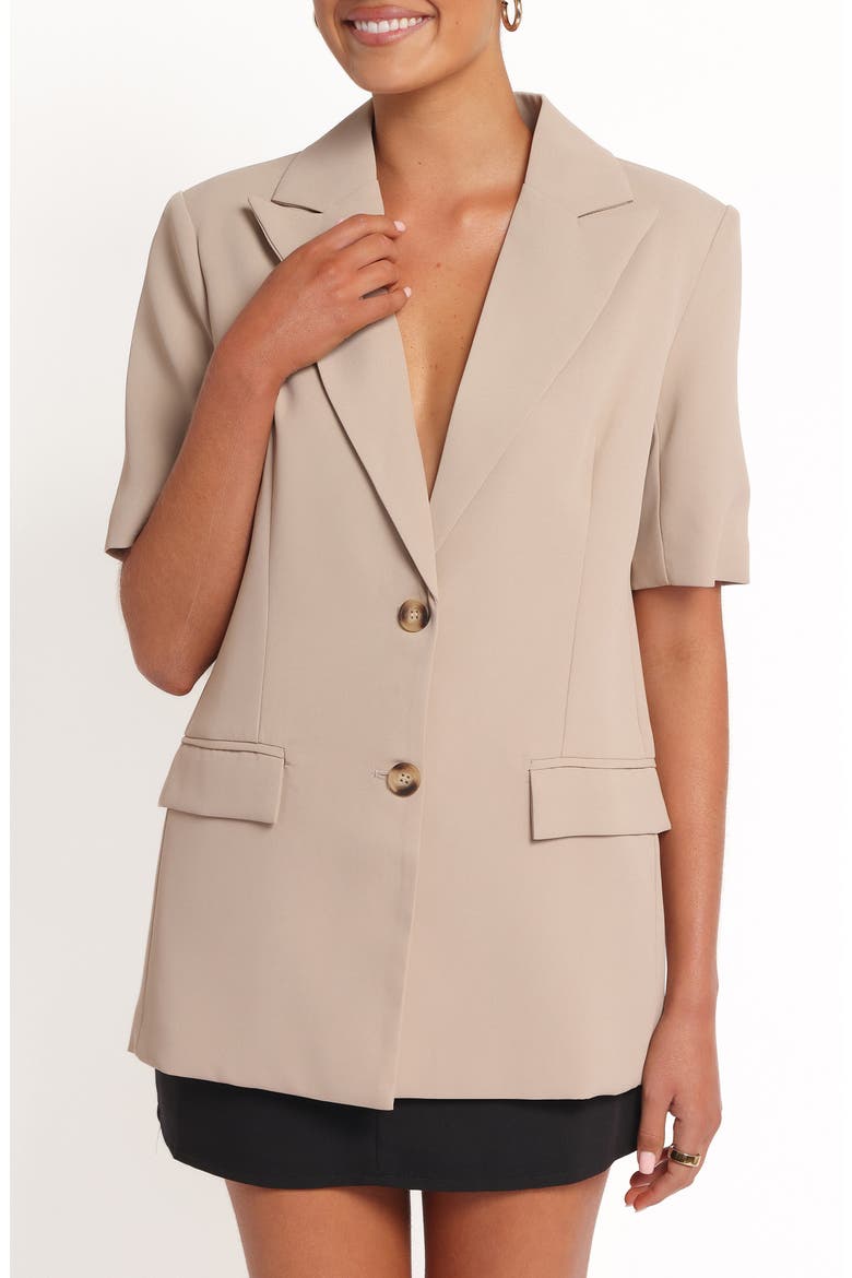 Nora Short Sleeve Blazer, Alternate, color, BEIGE