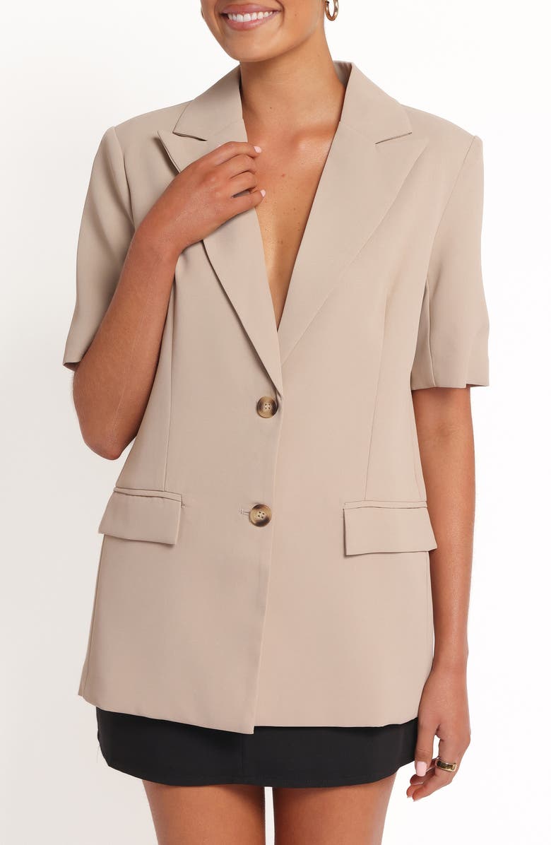 Petal & Pup Nora Short Sleeve Blazer, Alternate, color, Beige