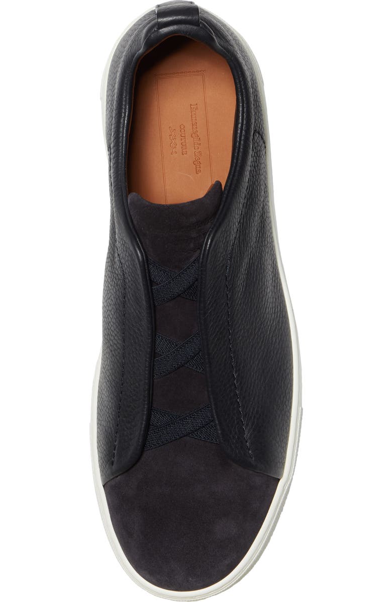 ZEGNA Triple Stitch Grained Leather
Suede Slip-On Sneaker, Alternate, color,