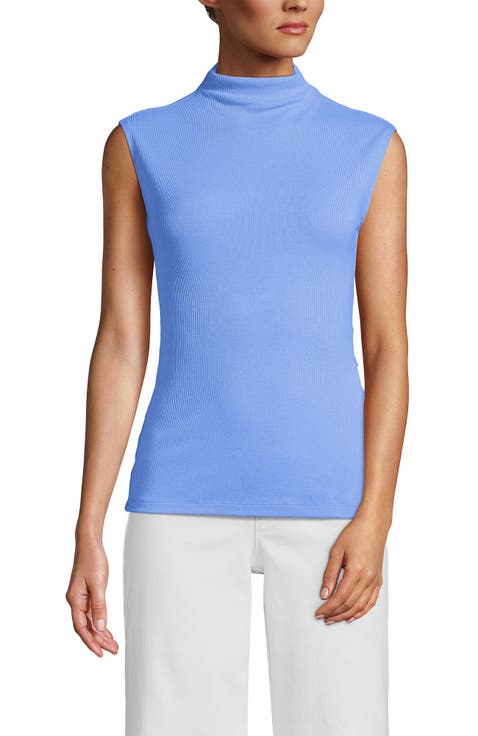 Cap Sleeve Drapey Rib Fitted Funnel Neck Tank