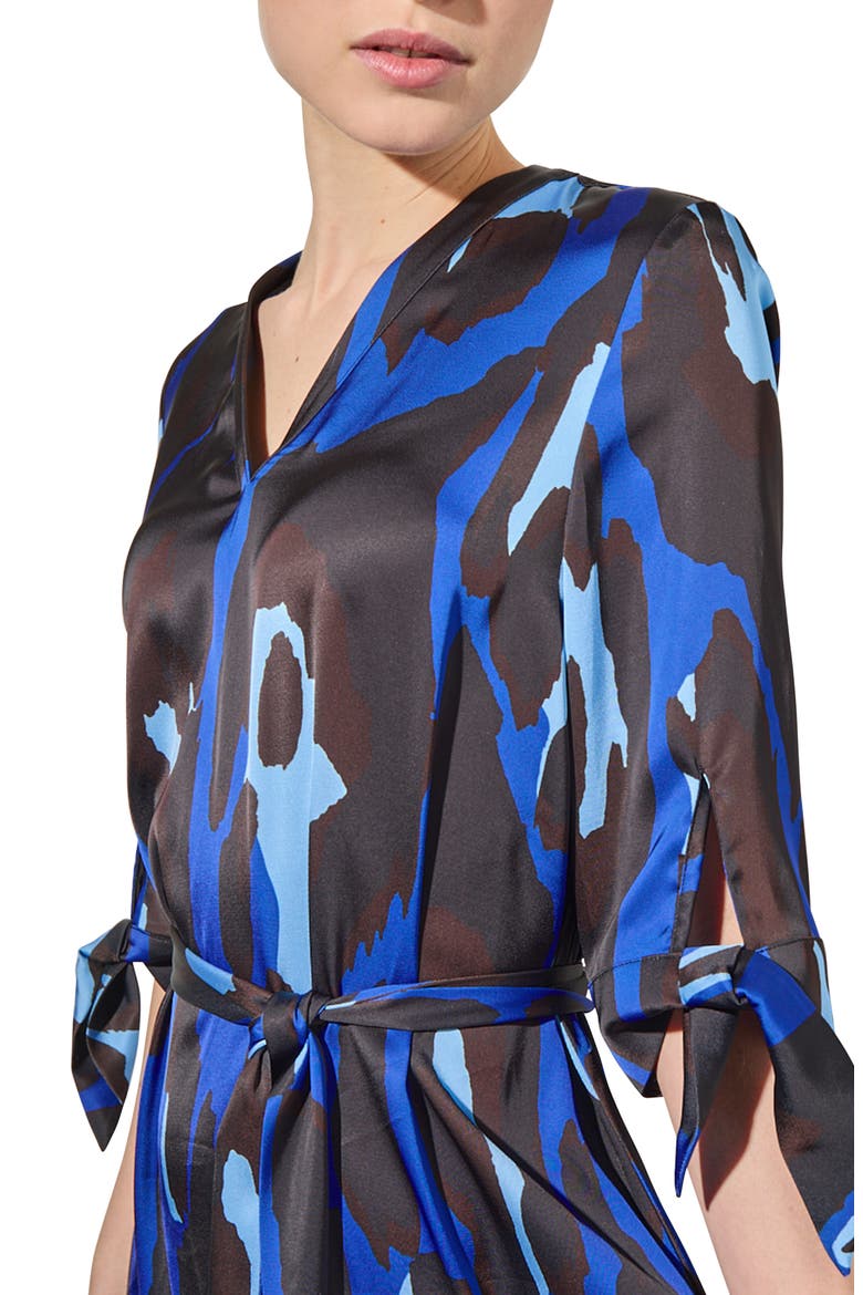 Abstract Animal Crêpe de Chine Midi Shirtdress, Alternate, color, GENTIAN BLUE/DARK UMBER/SKY