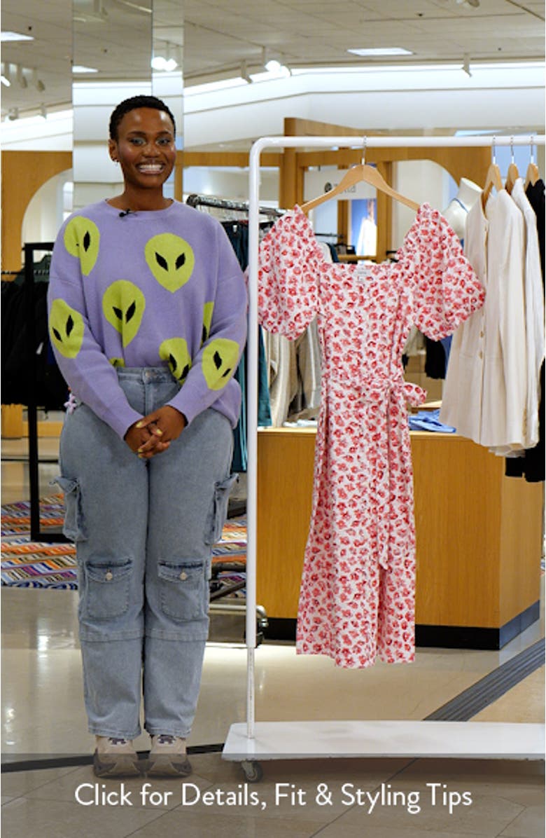 Floral Puff Sleeve Cotton Midi Dress, sales video thumbnail