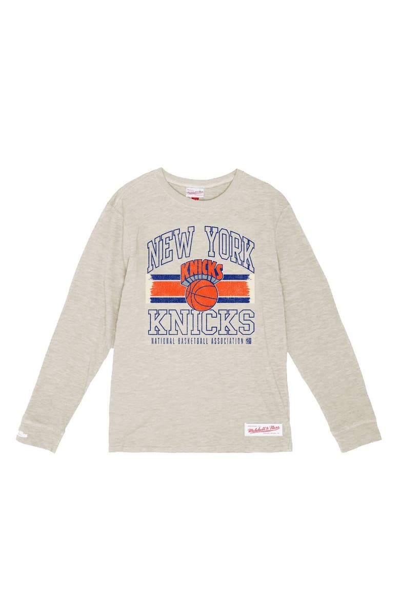 Mitchell & Ness Men's Mitchell & Ness Cream New York Knicks Striped Logo Lockup Premium T-Shirt, Main, color, Cream