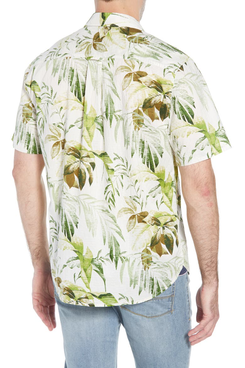 Don't Leaf Me Now Classic Fit Tropical Print Sport Shirt, Alternate, color, COCONUT CREAM