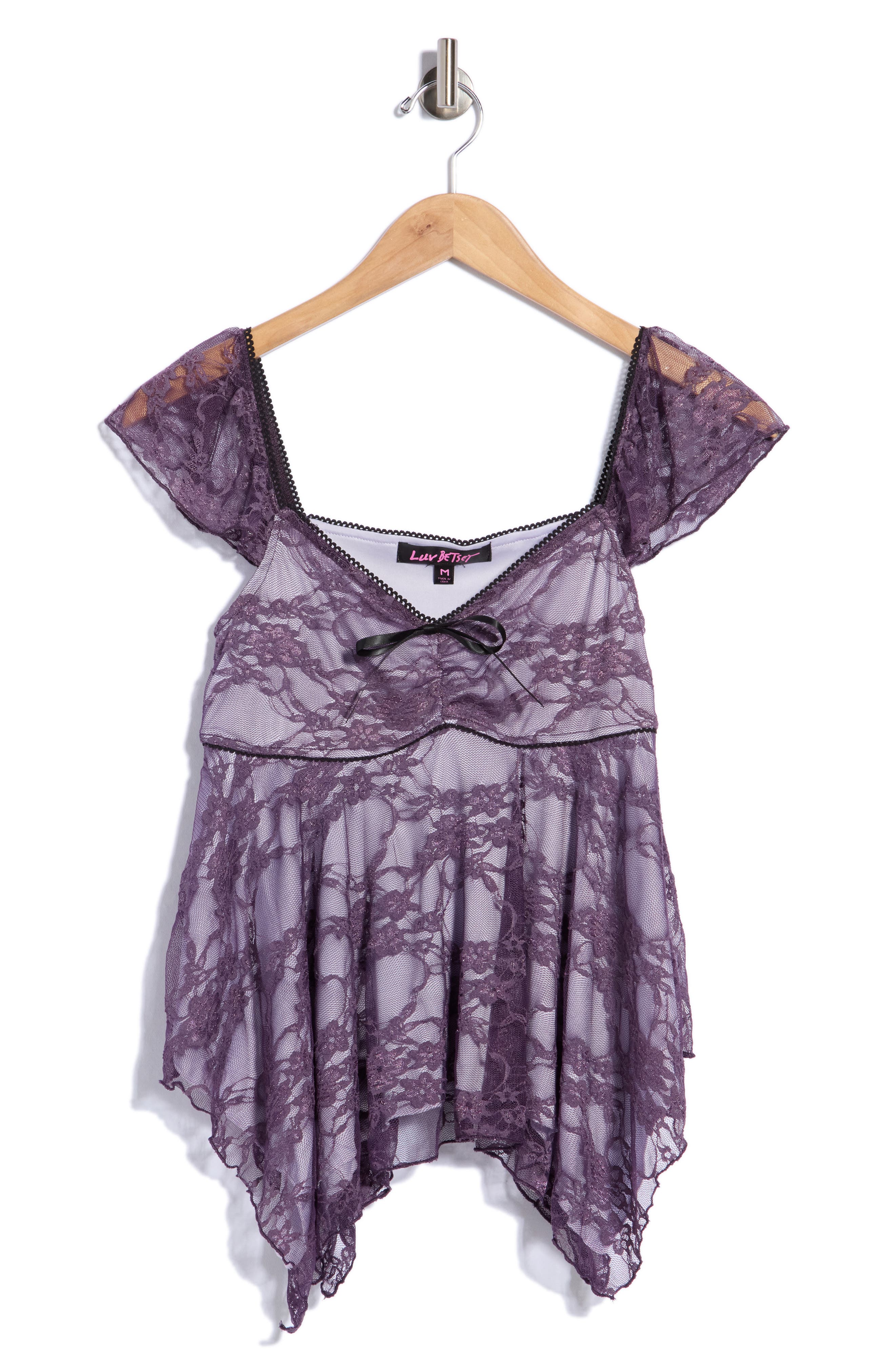 Handkerchief Lace Cami Top with Flutter Sleeves