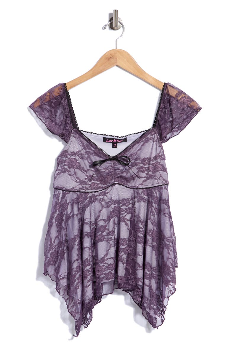 Handkerchief Lace Cami Top with Flutter Sleeves, Alternate, color, DUSTY PURPLE MISTY LILAC