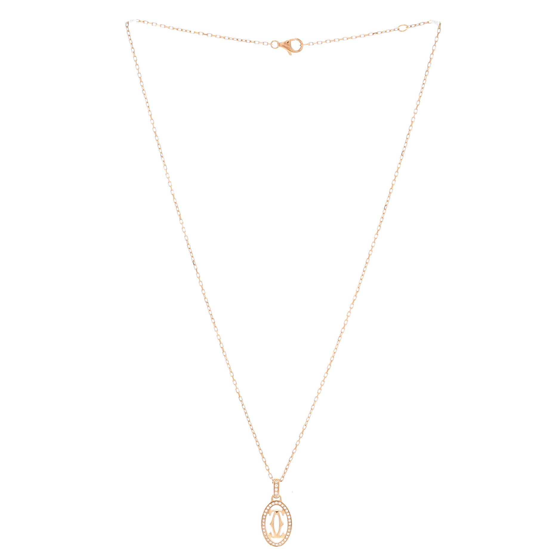 Double C de Cartier Pendant Necklace 18K Rose Gold and Diamonds, Alternate, color, Metallic Gold
