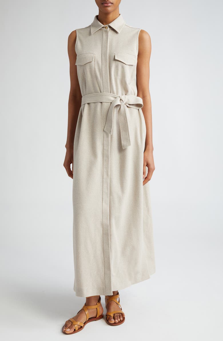 Max Mara Lampo Belted Sleeveless Cotton Jersey Maxi Shirtdress, Main, color, 
