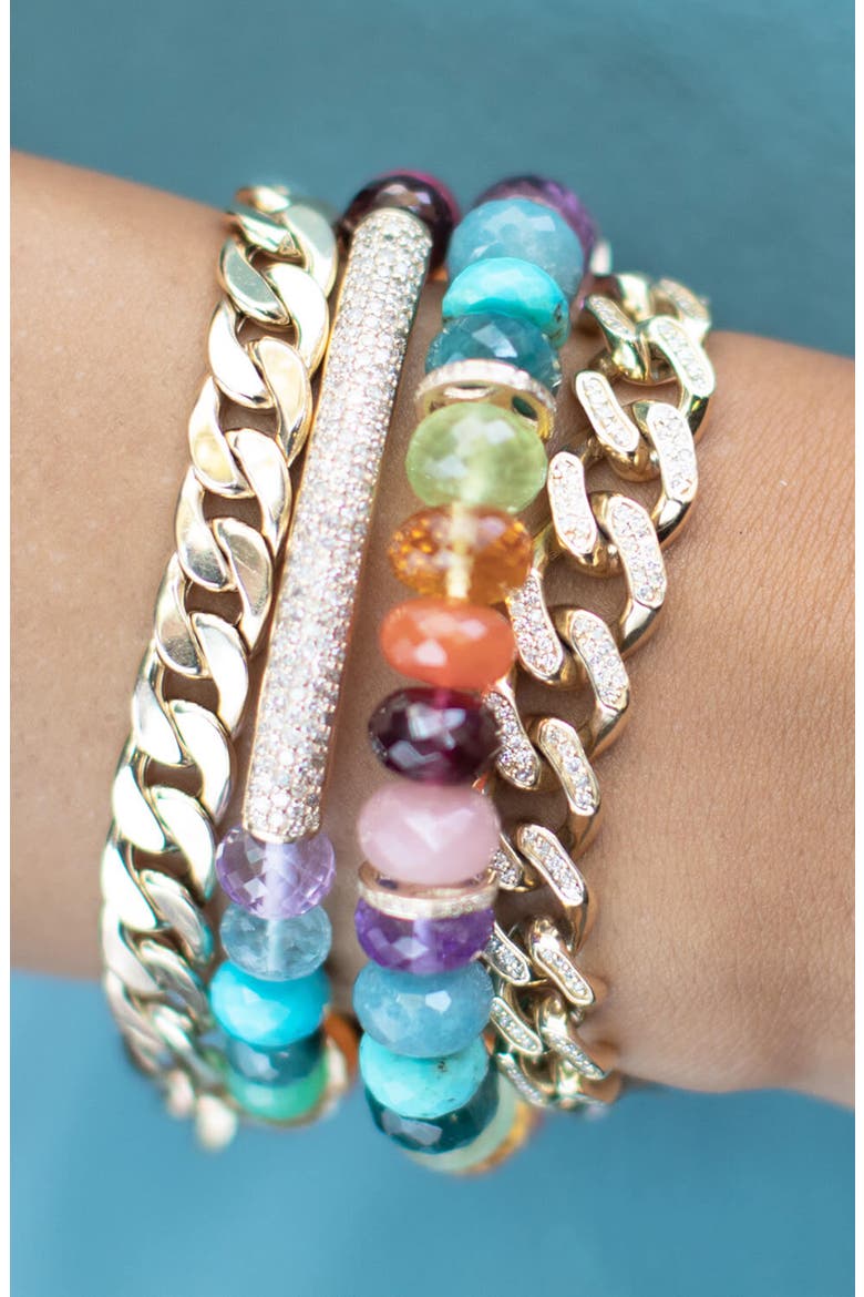 14K Rainbow Mix 10MM Bead Bracelet With 3 Diamond Rondelles, Alternate, color, Rainbox Mix / 14kt Yellow Gold