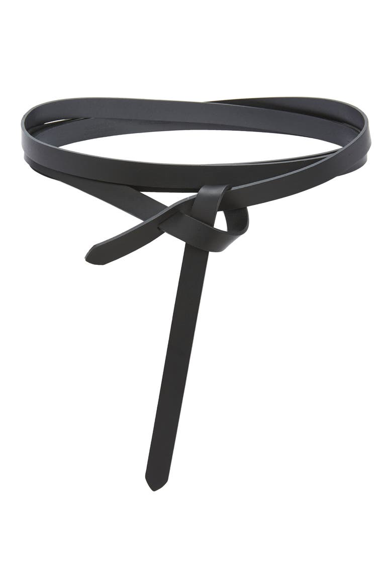 Lonny Knot Detail Leather Belt, Main, color, BLACK