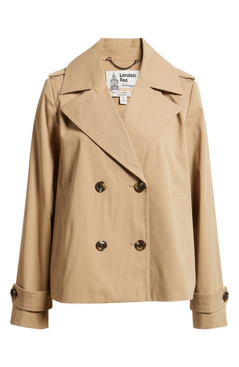 Water Resistant Double Breasted Short Trench Coat