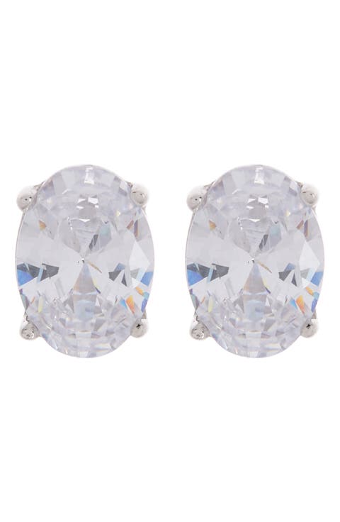 Rose Gold Plated Oval CZ Stud Earrings