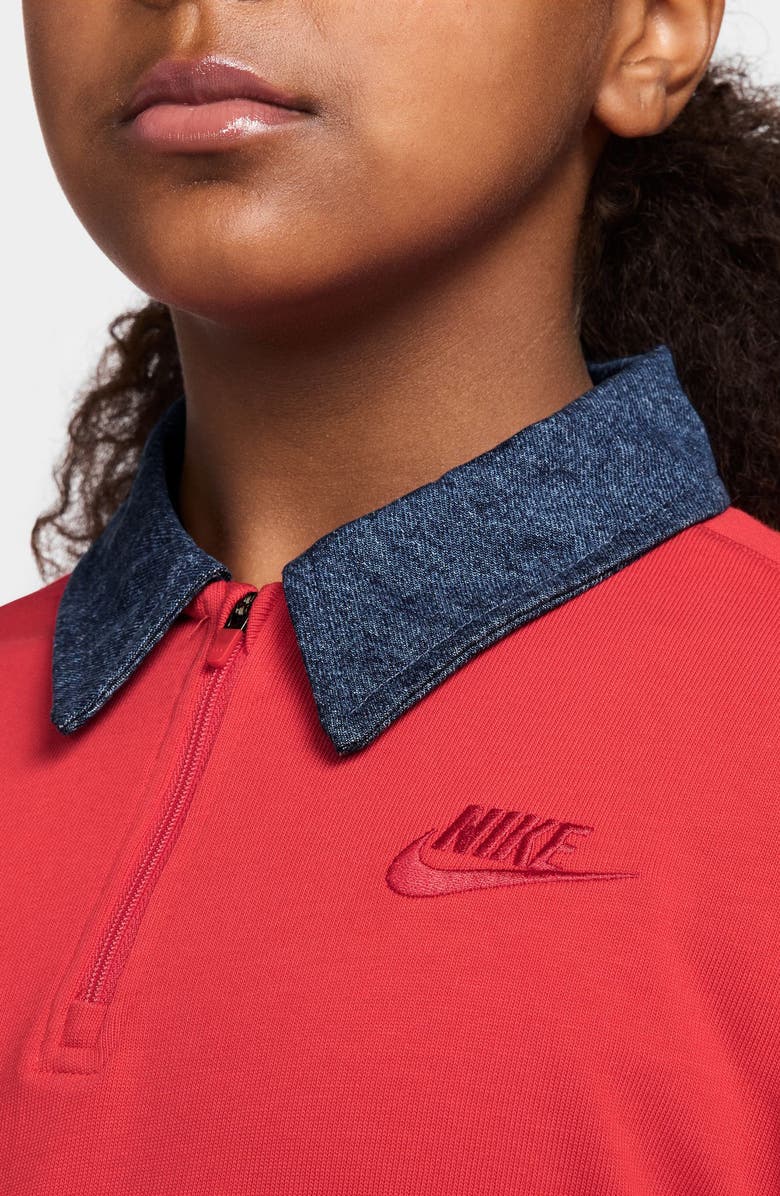 Nike Kids' Sportswear Long Sleeve Cotton Half Zip Polo, Alternate, color, Light Crimson/ Mystic Navy