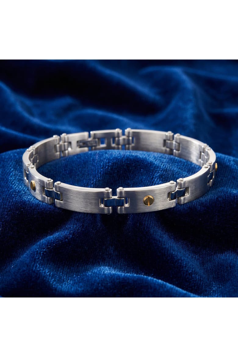 Men's Polished Steel And Dark Gold Two Tone Flexible 8mm Link 8.5 " Bracelet, Alternate, color, Stainless Steel