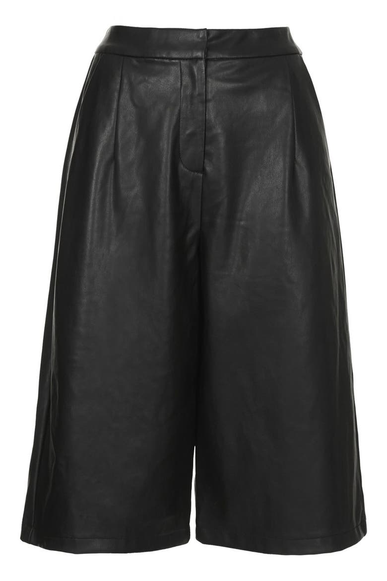 Faux Leather Culottes, Alternate, color, BLACK