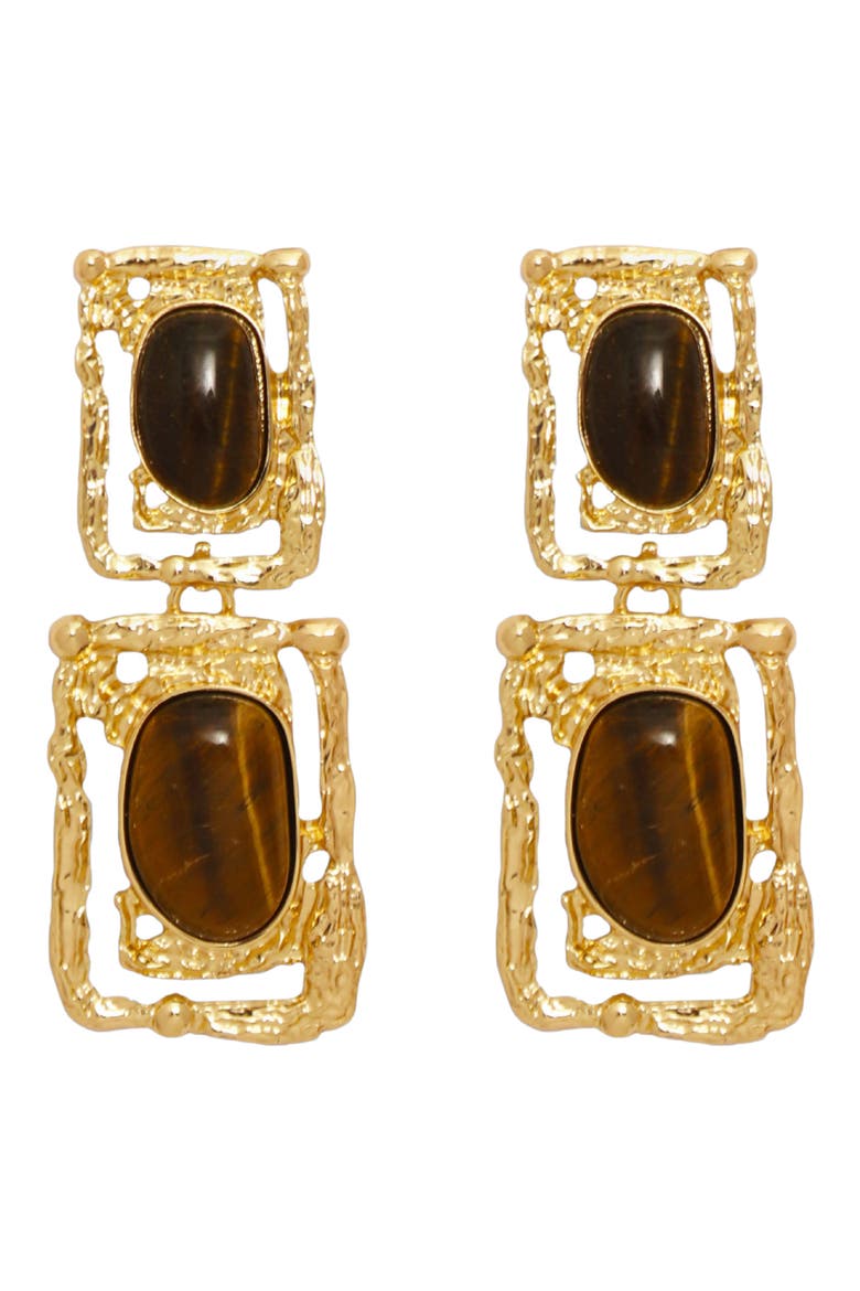 Ocean Relic Quartz Stone Drop Earrings, Main, color, GOLD/ BROWN