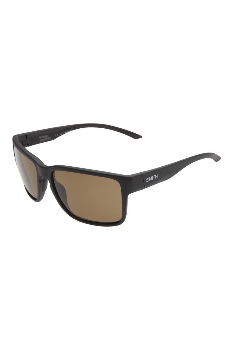 Emerge 60mm Polarized Rectangle Sunglasses, Alternate, color, MATTE BLACK / CHROMAPOP POLARIZED GRAY GREEN