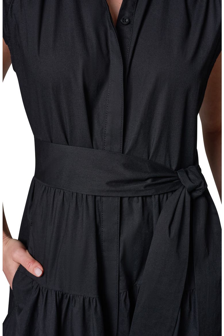 Tie Waist Stretch Poplin Midi Dress, Alternate, color, BLACK