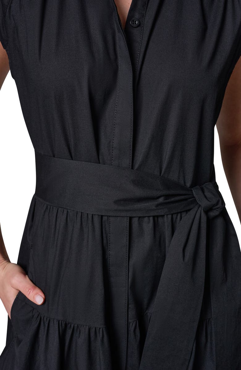 Donna Karan New York Tie Waist Stretch Poplin Midi Dress, Alternate, color, Black