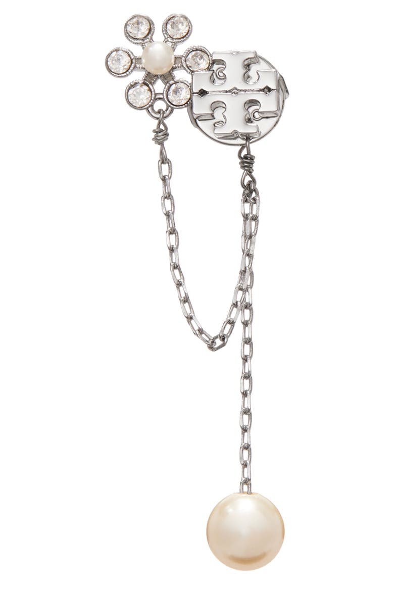 Kira Faux Pearl Chain Linear Earrings, Alternate, color, TORY SILVER / CREAM