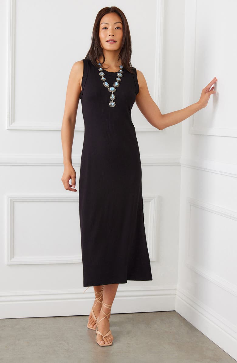 Karen Kane Sleeveless Rib Midi Dress, Alternate, color, Black