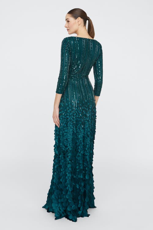 Theia Arabella Beaded Gown In Brown