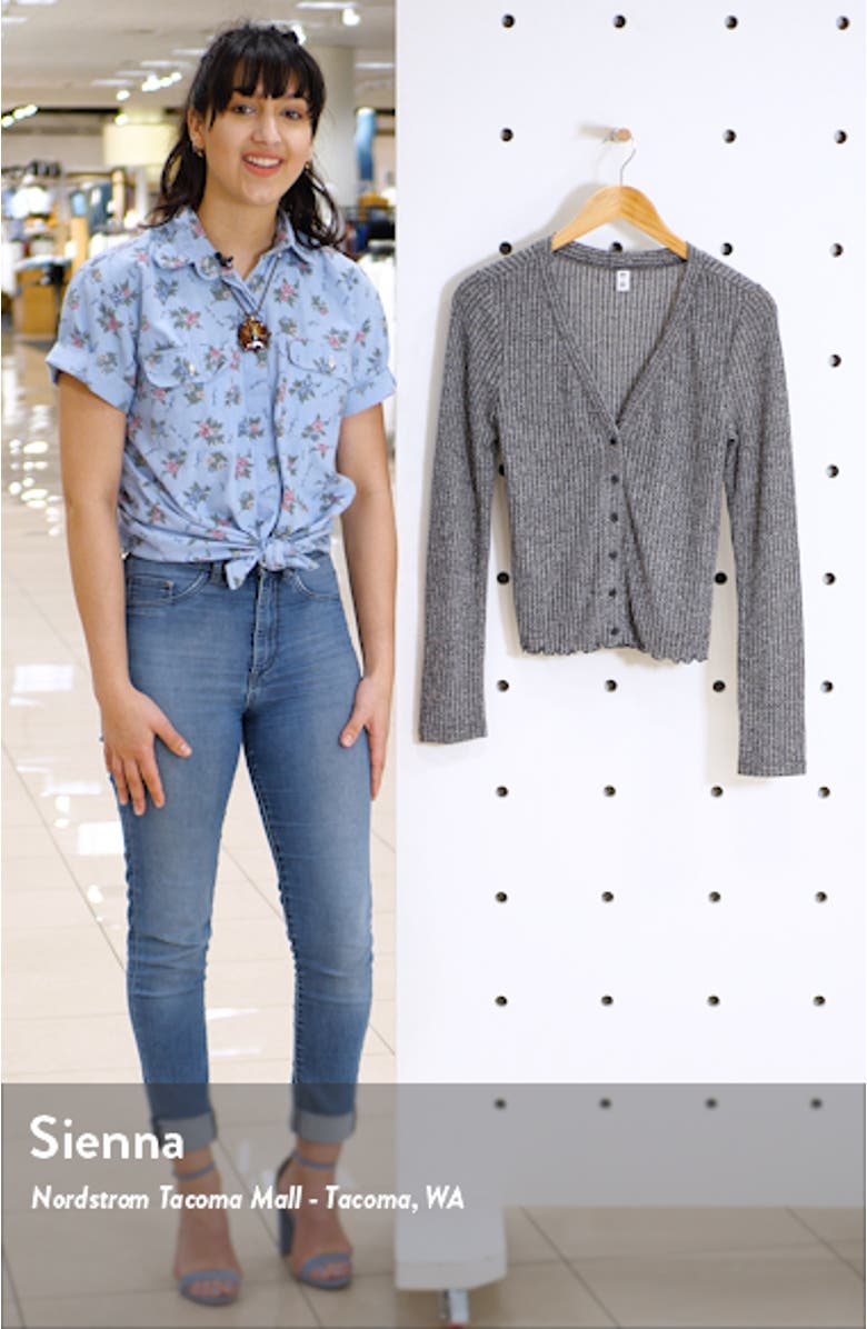Button Front Long Sleeve Crop Waffle Knit Top, sales video thumbnail