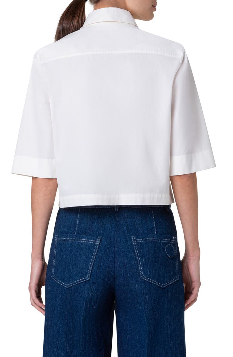 Akris punto Short Sleeve Crop Buttton-Down Shirt, Alternate, color, 