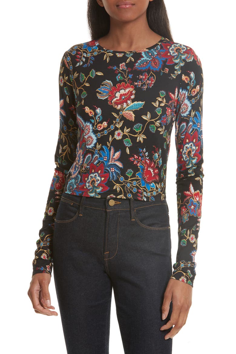 Delaina Floral Crop Top, Main, color, GLORIA TAPESTRY-BLACK
