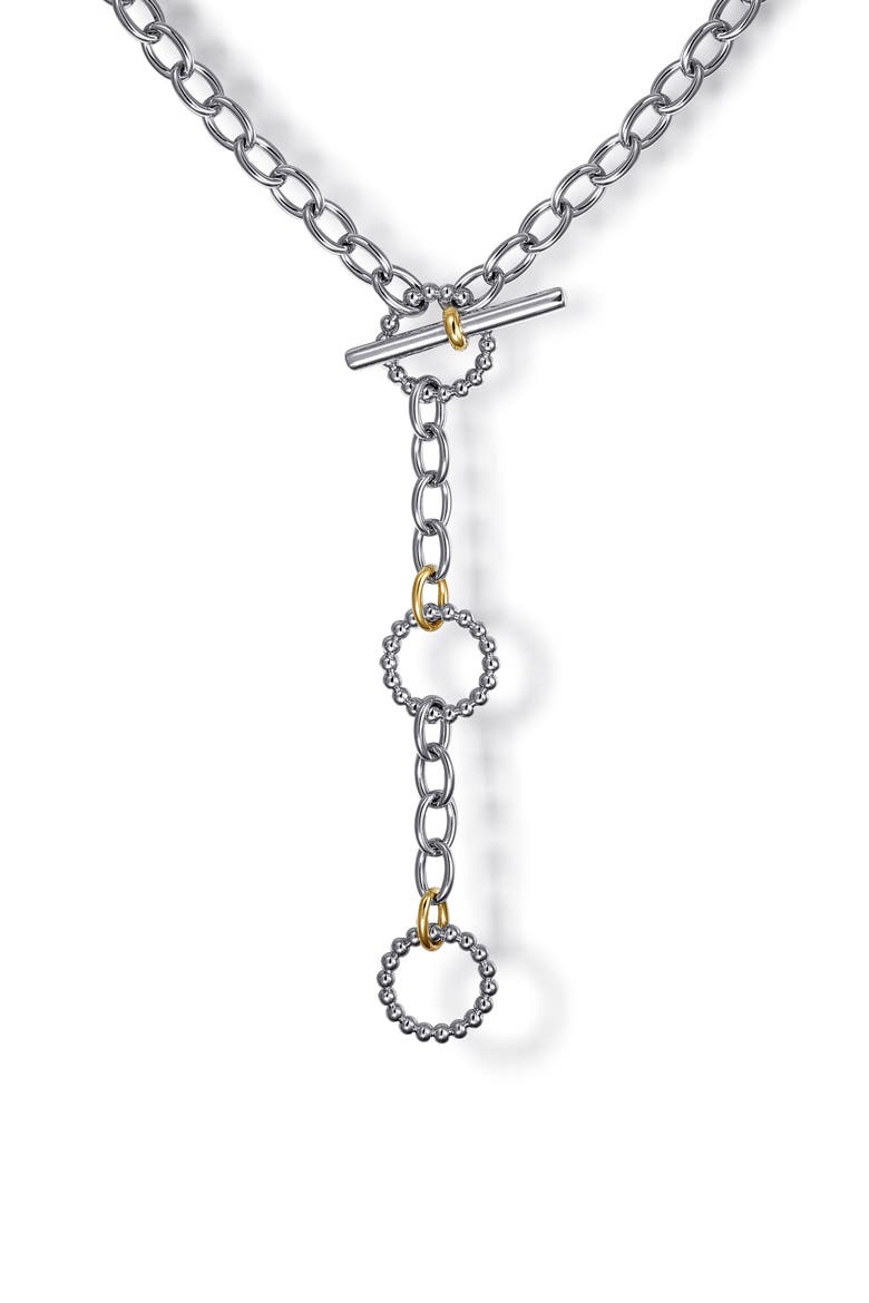 Sterling Silver & 14K Gold Y-Necklace, Main, color, SILVER/ 14K YELLOW GOLD