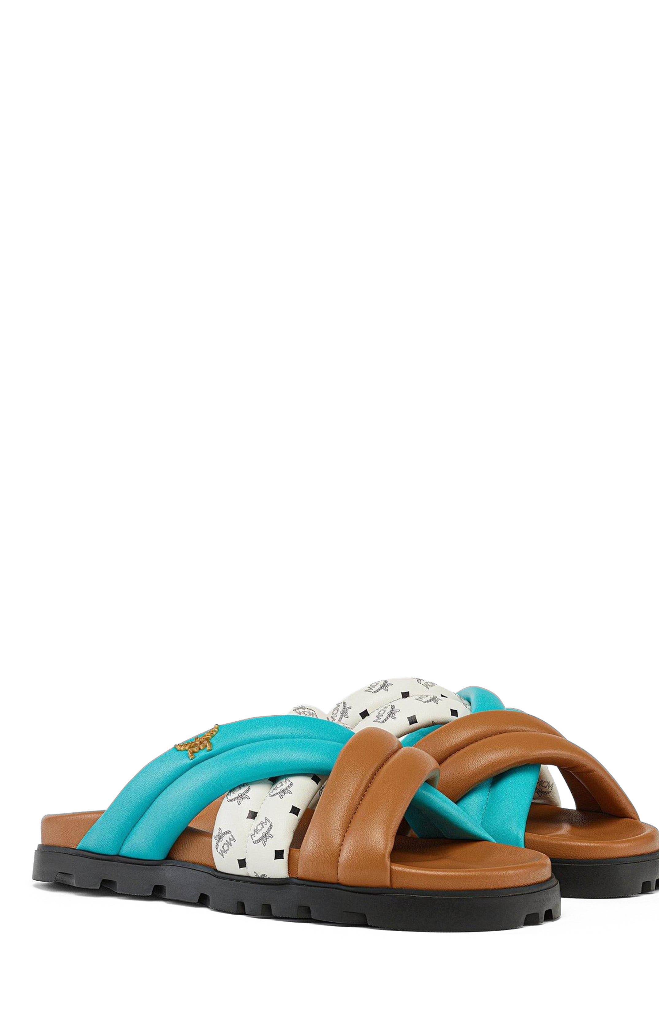 MCM Monogram Cross Sandals in Lamb Leather, Main, color, 