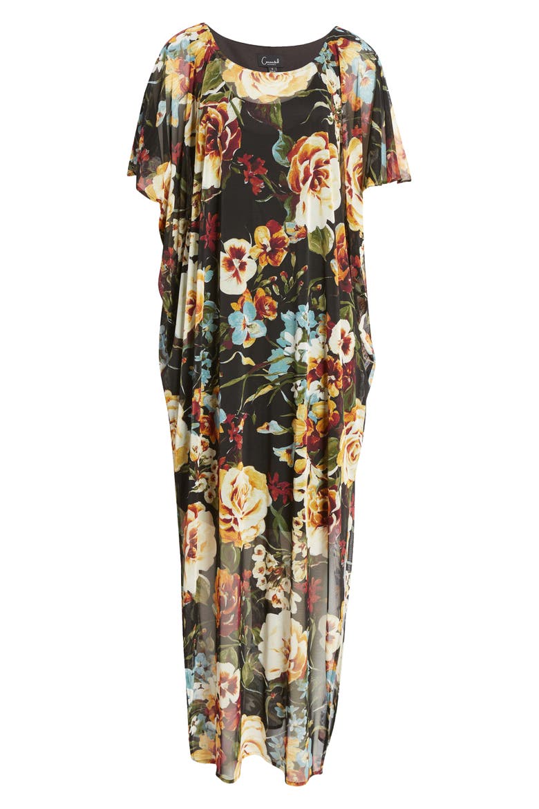 Floral Print Maxi Dress, Alternate, color, MUSTARD